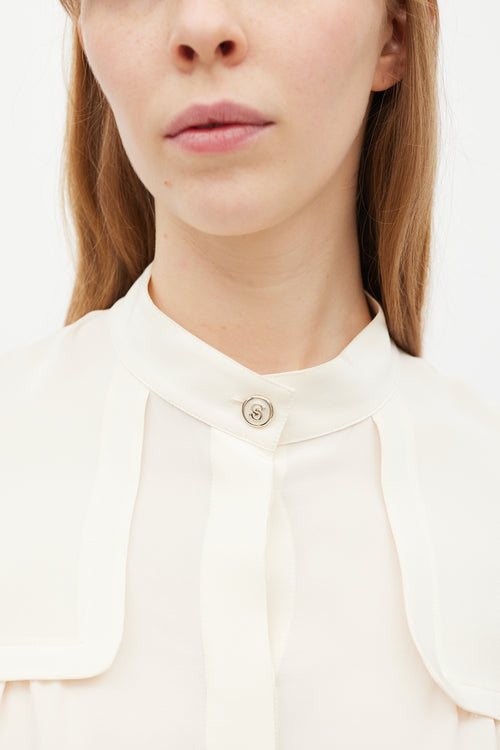 Ferragamo Cream Silk Panelled Yoke Shirt