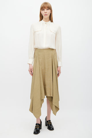 Ferragamo Cream Silk Panelled Yoke Shirt