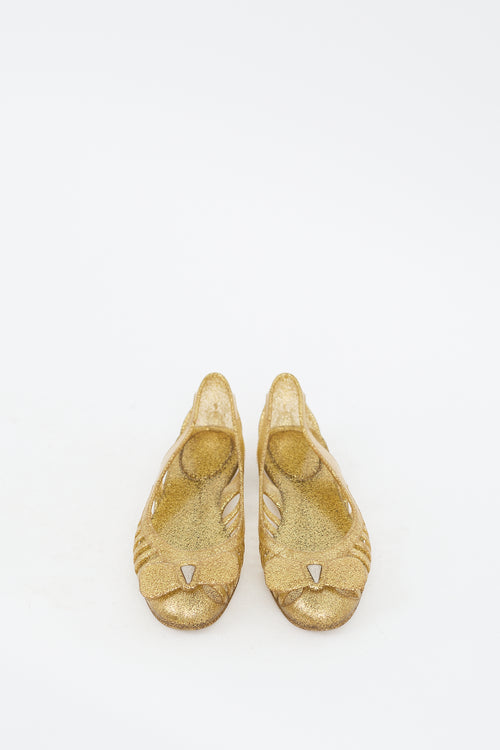 Ferragamo Gold Rubber Glitter Spiffy Cutout Ballet Flat