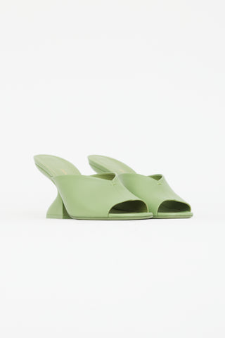 Ferragamo Green Leather Sculptural Heel Sandal