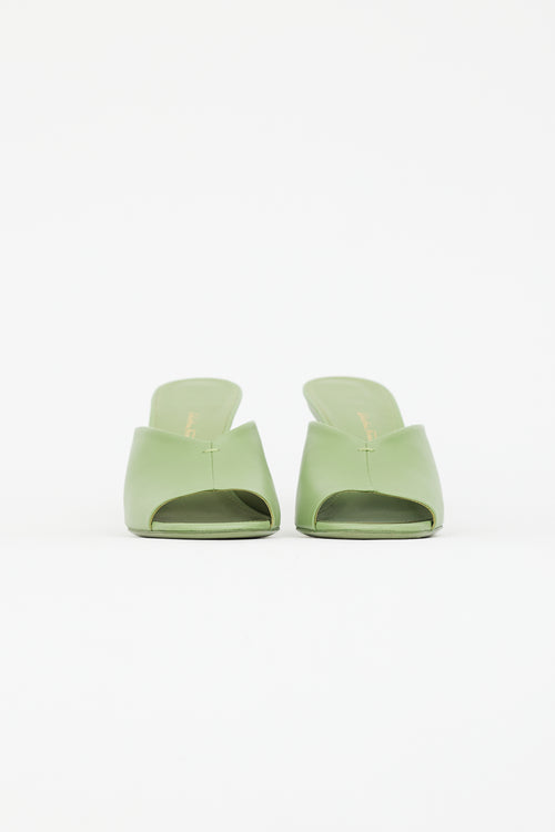 Ferragamo Green Leather Sculptural Heel Sandal