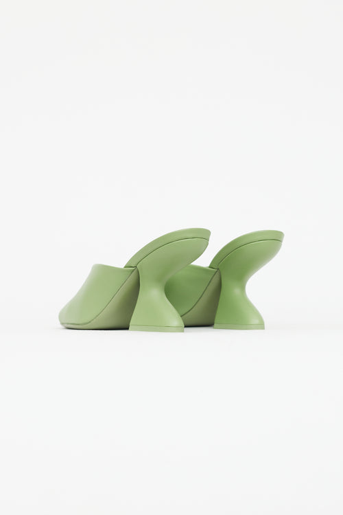 Ferragamo Green Leather Sculptural Heel Sandal