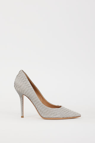 Ferragamo Grey Leather Susi Embossed Heel