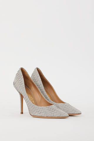 Ferragamo Grey Leather Susi Embossed Heel