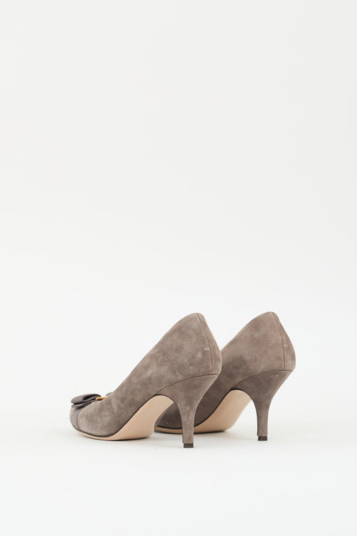 Ferragamo Grey Suede Vara Bow Pump