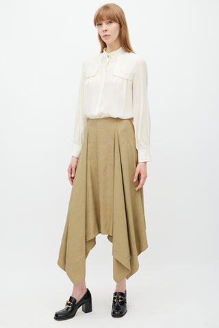 Ferragamo Khaki Brown Linen 
Silk Skirt