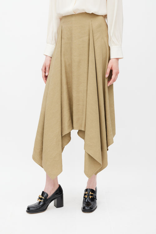 Ferragamo Khaki Brown Linen 
Silk Skirt