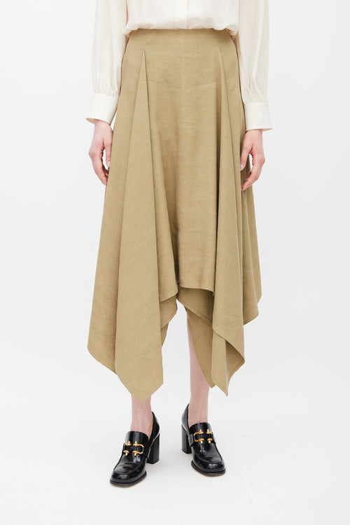 Ferragamo Khaki Brown Linen 
Silk Skirt