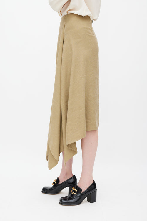 Ferragamo Khaki Brown Linen 
Silk Skirt