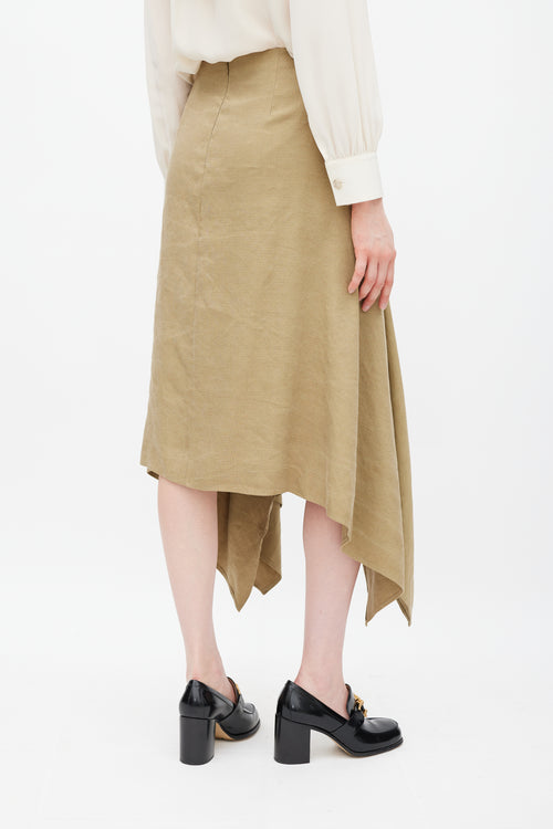 Ferragamo Khaki Brown Linen 
Silk Skirt