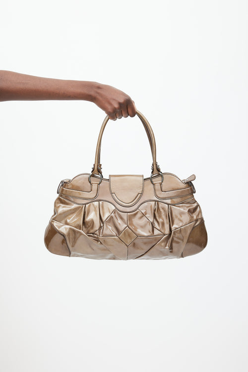 Ferragamo Khaki Brown Patent Leather Marisa Bag