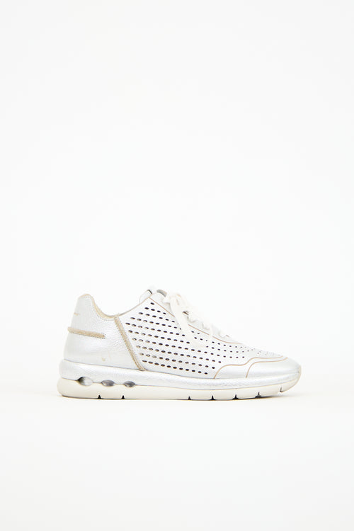 Ferragamo Metallic Leather Gils Perforated Sneaker