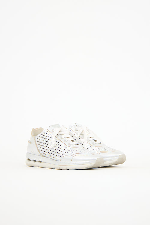 Ferragamo Metallic Leather Gils Perforated Sneaker