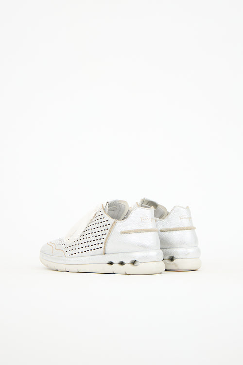 Ferragamo Metallic Leather Gils Perforated Sneaker