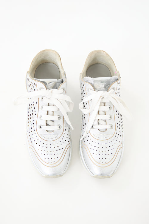 Ferragamo Metallic Leather Gils Perforated Sneaker