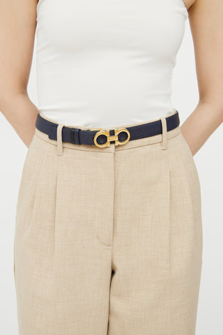 Ferragamo Navy 
Black Reversible Gancini Belt