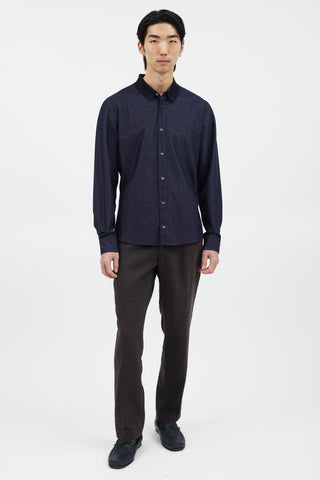 Ferragamo Navy Cotton Long Sleeve Shirt