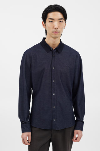 Ferragamo Navy Cotton Long Sleeve Shirt