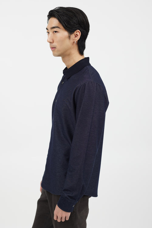 Ferragamo Navy Cotton Long Sleeve Shirt