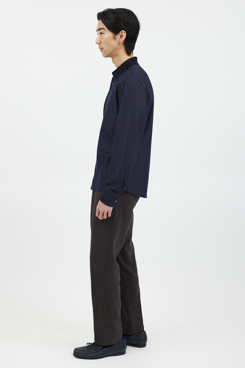 Ferragamo Navy Cotton Long Sleeve Shirt