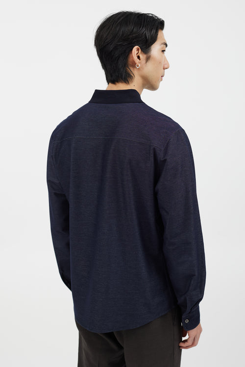 Ferragamo Navy Cotton Long Sleeve Shirt