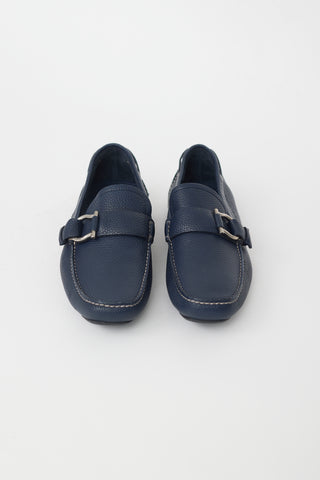 Ferragamo Navy Leather Gancini Buckle Loafer