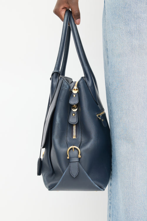 Ferragamo Navy Leather Fiamma Bag