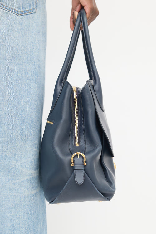 Ferragamo Navy Leather Fiamma Bag