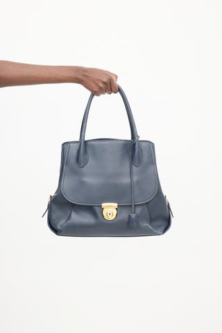 Ferragamo Navy Leather Fiamma Bag