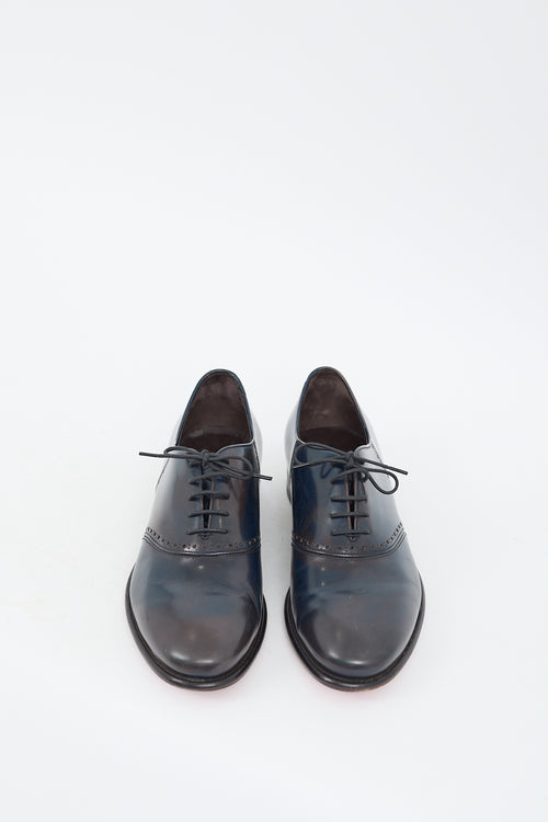 Ferragamo Navy 
Brown Leather Perforated Lace Up Oxford