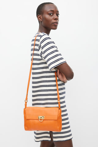 Ferragamo Orange Leather Abbey Crossbody Bag