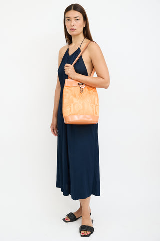 Ferragamo Orange Patent 
Satin Logo Tote Bag