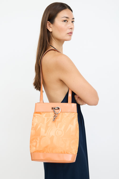 Ferragamo Orange Patent 
Satin Logo Tote Bag