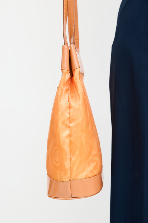 Ferragamo Orange Patent 
Satin Logo Tote Bag