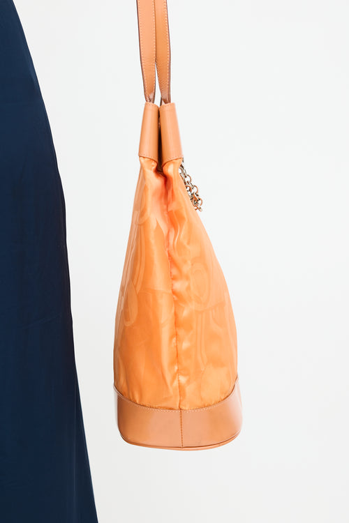 Ferragamo Orange Patent 
Satin Logo Tote Bag