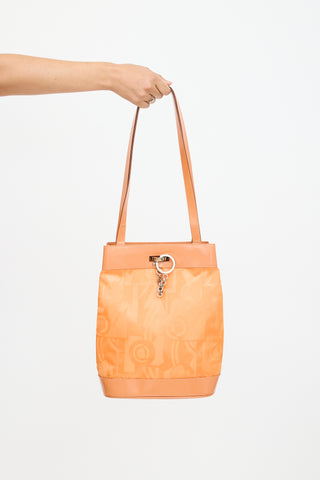 Ferragamo Orange Patent 
Satin Logo Tote Bag