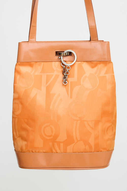 Ferragamo Orange Patent 
Satin Logo Tote Bag