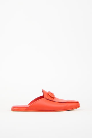 Ferragamo Orange Leather Logo Mules