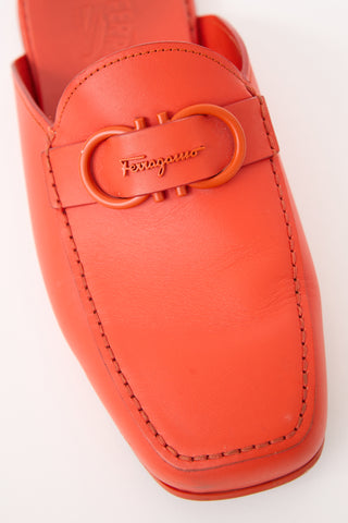 Ferragamo Orange Leather Logo Mules