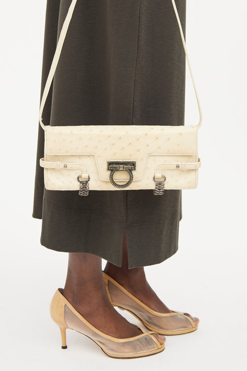 Ferragamo Cream Flap Leather Shoulder Bag