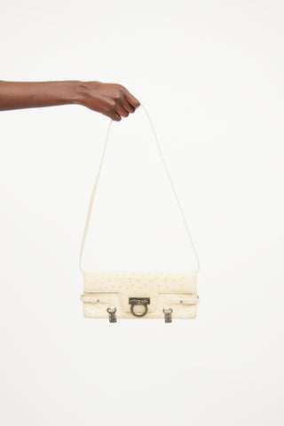 Ferragamo Cream Flap Leather Shoulder Bag