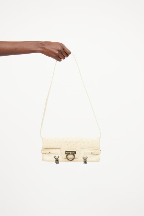 Ferragamo Cream Flap Leather Shoulder Bag