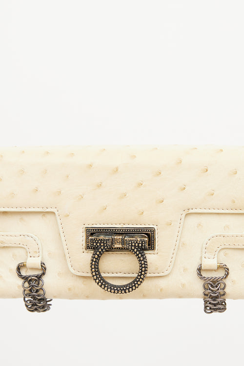 Cream Flap Leather Shoulder Bag