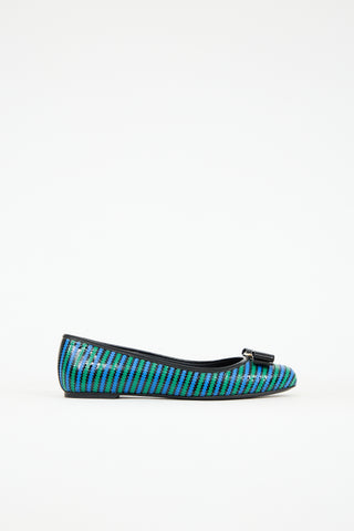 Ferragamo Patent Leather Striped Vara Bow Flat