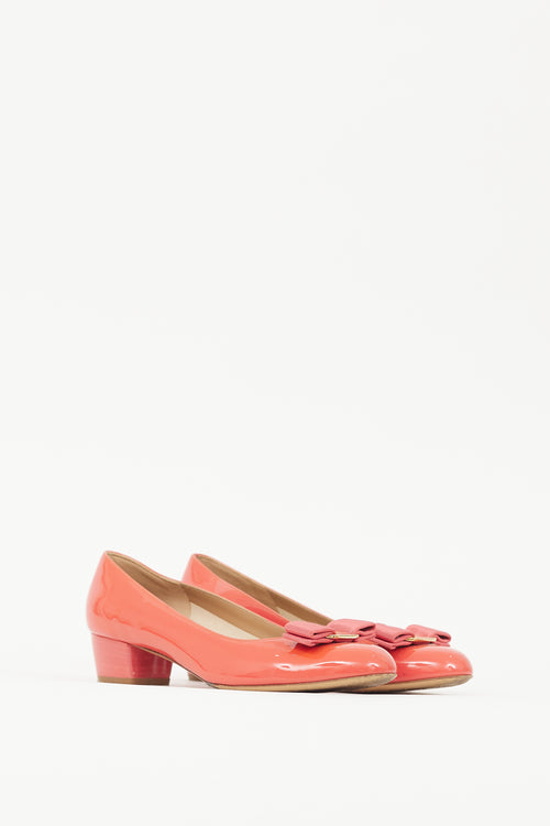 Ferragamo Pink 
Gold Patent Leather Vara Bow Pump