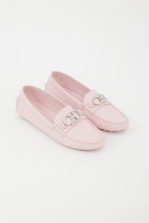 Ferragamo Pink Leather Gancini Buckle Loafer