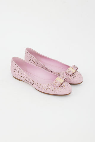 Ferragamo Pink Leather Star Cut Out Flats