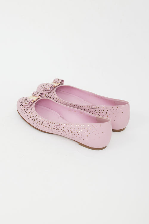 Ferragamo Pink Leather Star Cut Out Flats