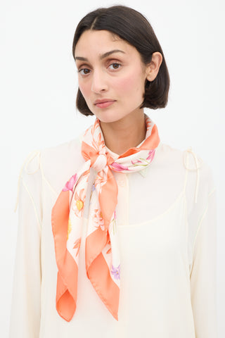 Ferragamo Pink 
Multicolour Silk Floral Scarf