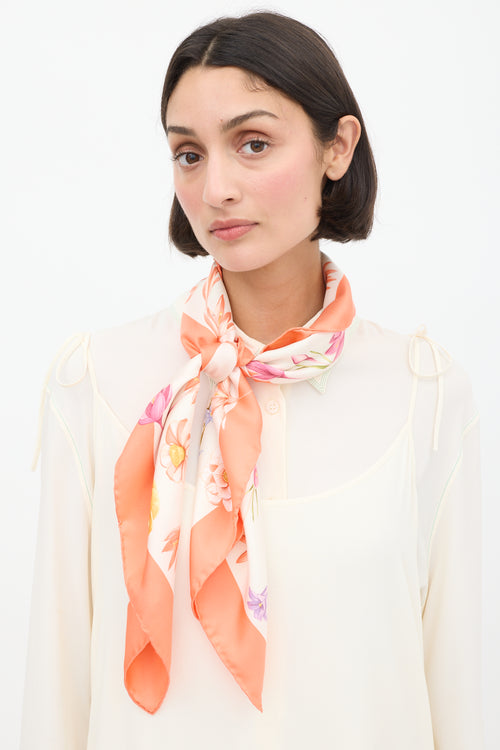 Ferragamo Pink 
Multicolour Silk Floral Scarf